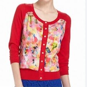 Anthropologie HWR sweater red watercolors women’s medium 3/4 length sleeves EUC